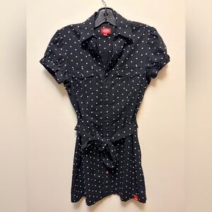 DICKIES Black Polka Dot Snap-Down Mini Dress